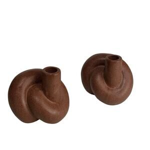 47 & Main Brown Knot Ceramic Modern Candle Holders Set of 2 Sculptural Decor